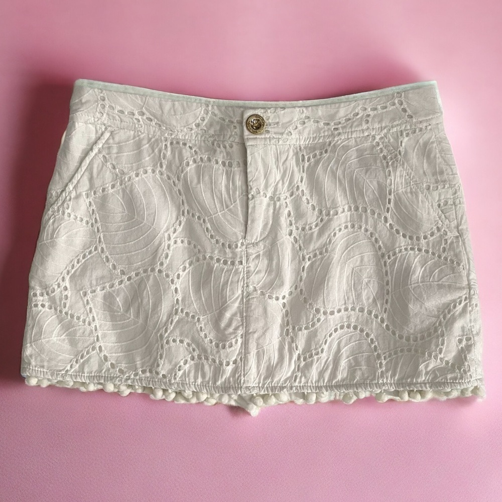 Lilly Pulitzer Lorelie Skort In Resort White Leaf Eyelet Pom trim 0